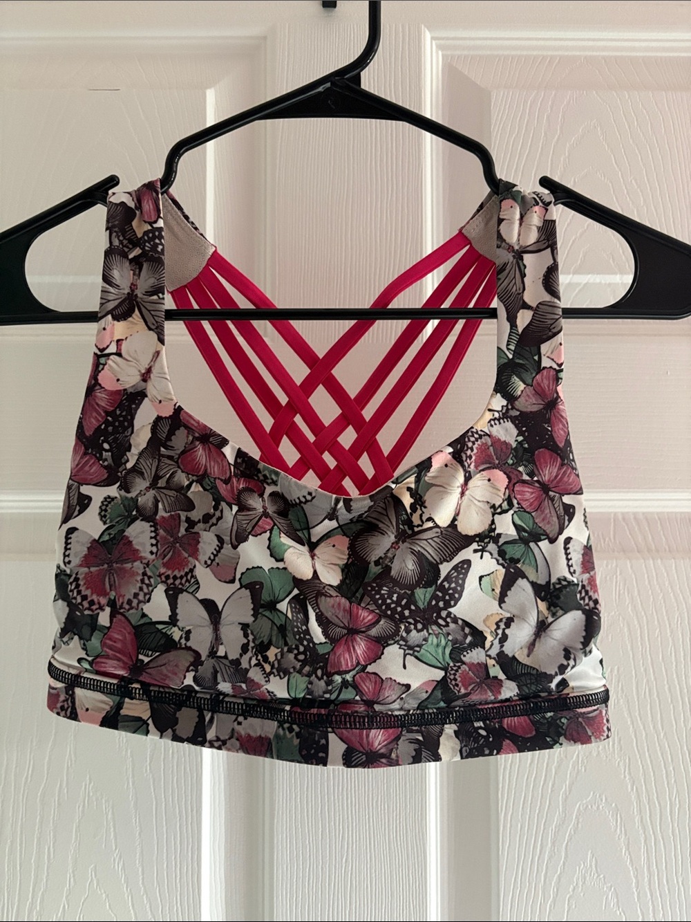 lululemon athletica Butterfly Print Sports Bra with Pink Strappy Back